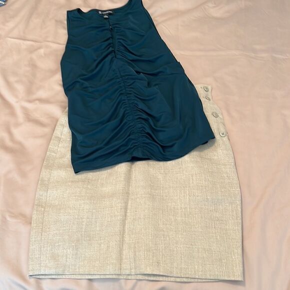 INC NWT szL Dark teal sleeveless gathered keyhole lined front top - Picture 10 of 10